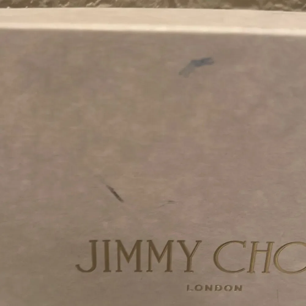 Jimmy Choo Small Square Box Light Gray Gold Lettering Luxury Storage Decor